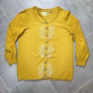 Anthropologie Monogram French Knot Cardigan Gold Mustard Yellow   Size M